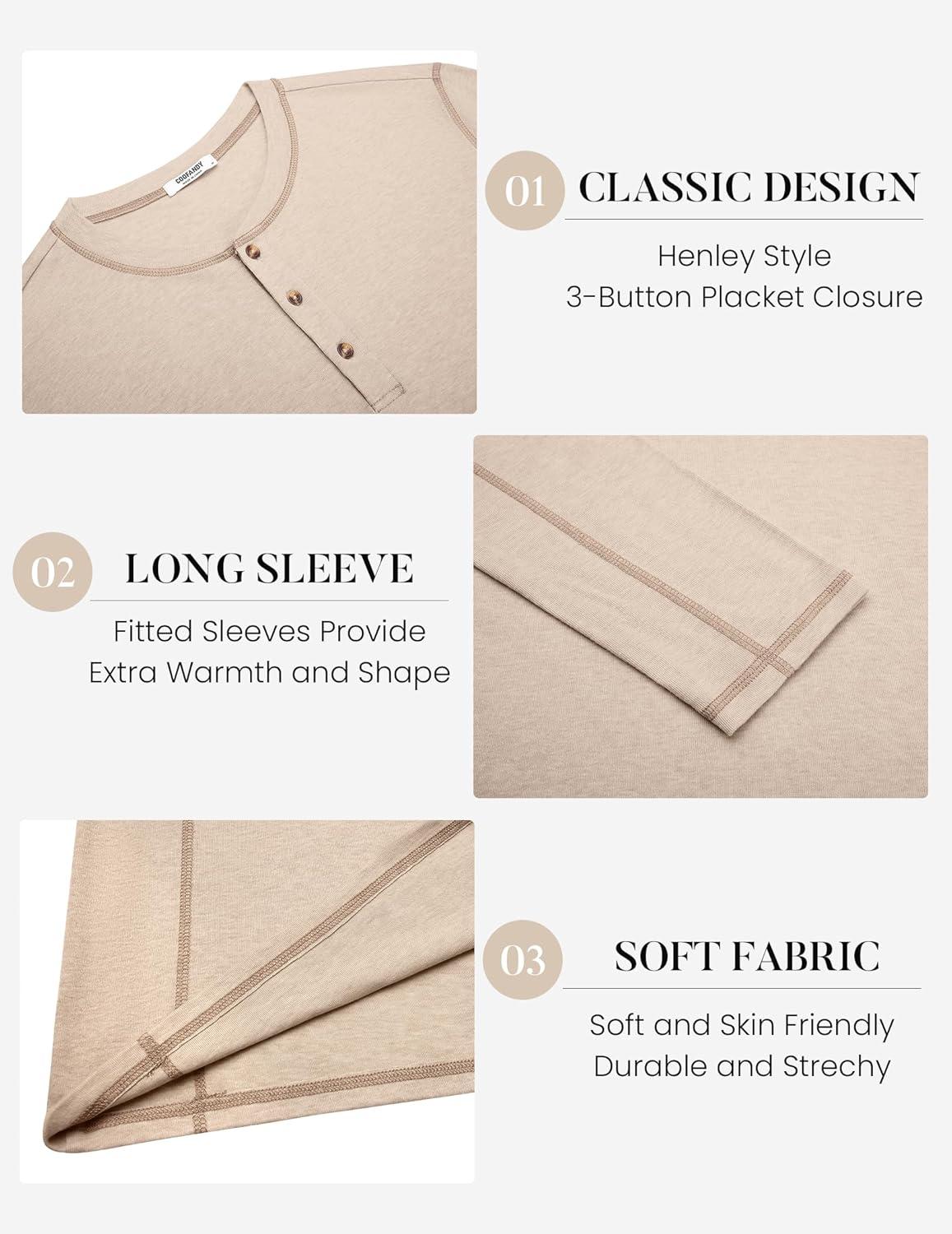 imageCOOFANDY Mens Henley Shirts Long Sleeve Casual Maverick Slub Henley TShirts Lightweight Basic Tee01light Khaki