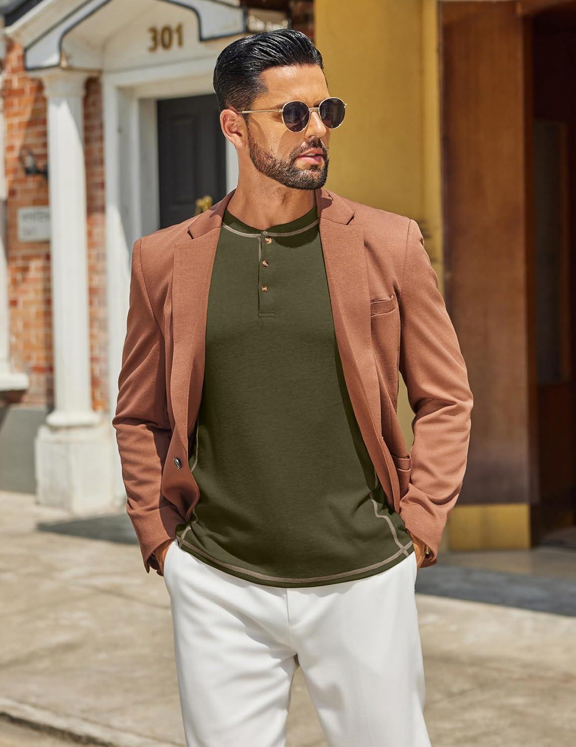 imageCOOFANDY Mens Henley Shirts Long Sleeve Casual Maverick Slub Henley TShirts Lightweight Basic Tee02army Green