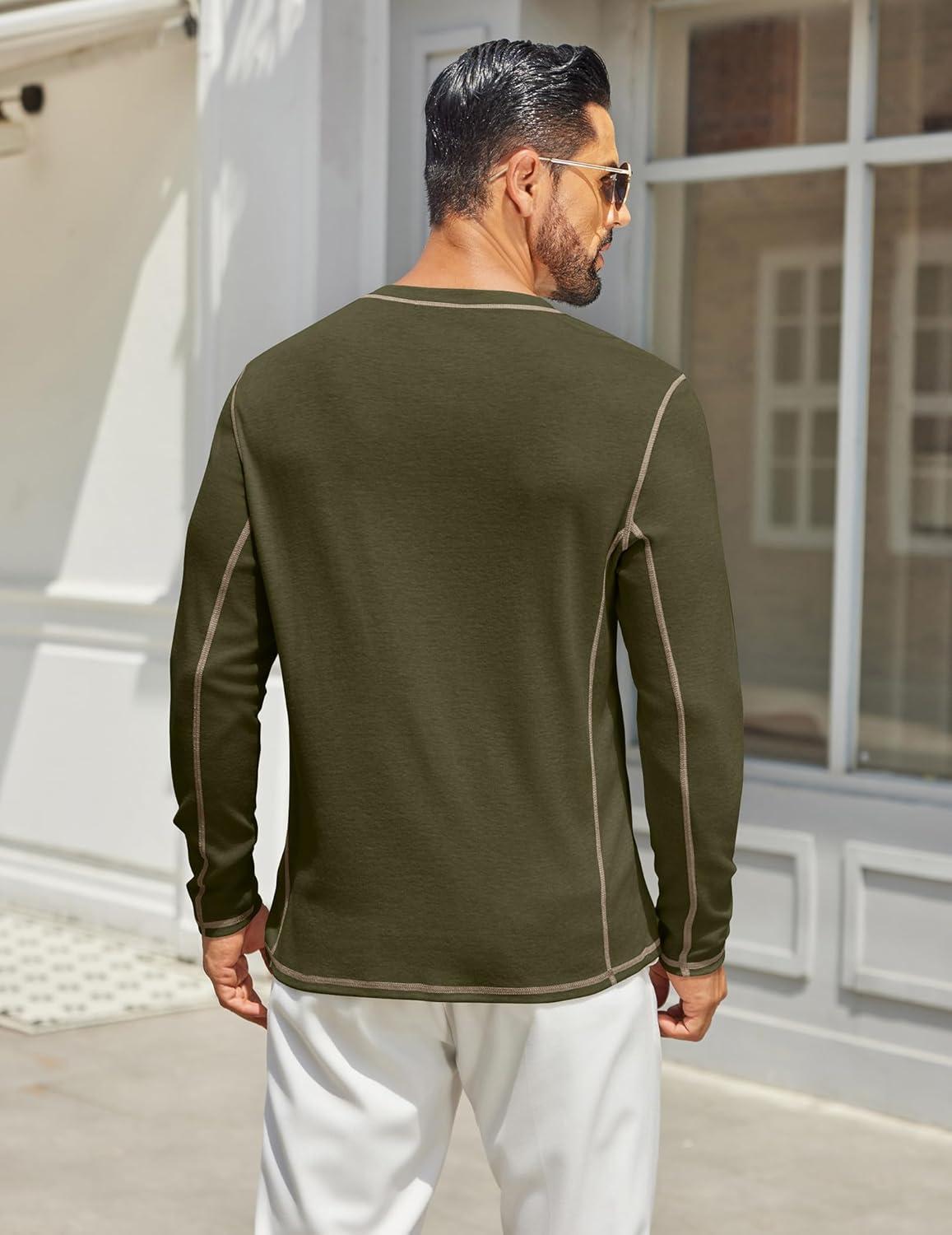 imageCOOFANDY Mens Henley Shirts Long Sleeve Casual Maverick Slub Henley TShirts Lightweight Basic Tee02army Green