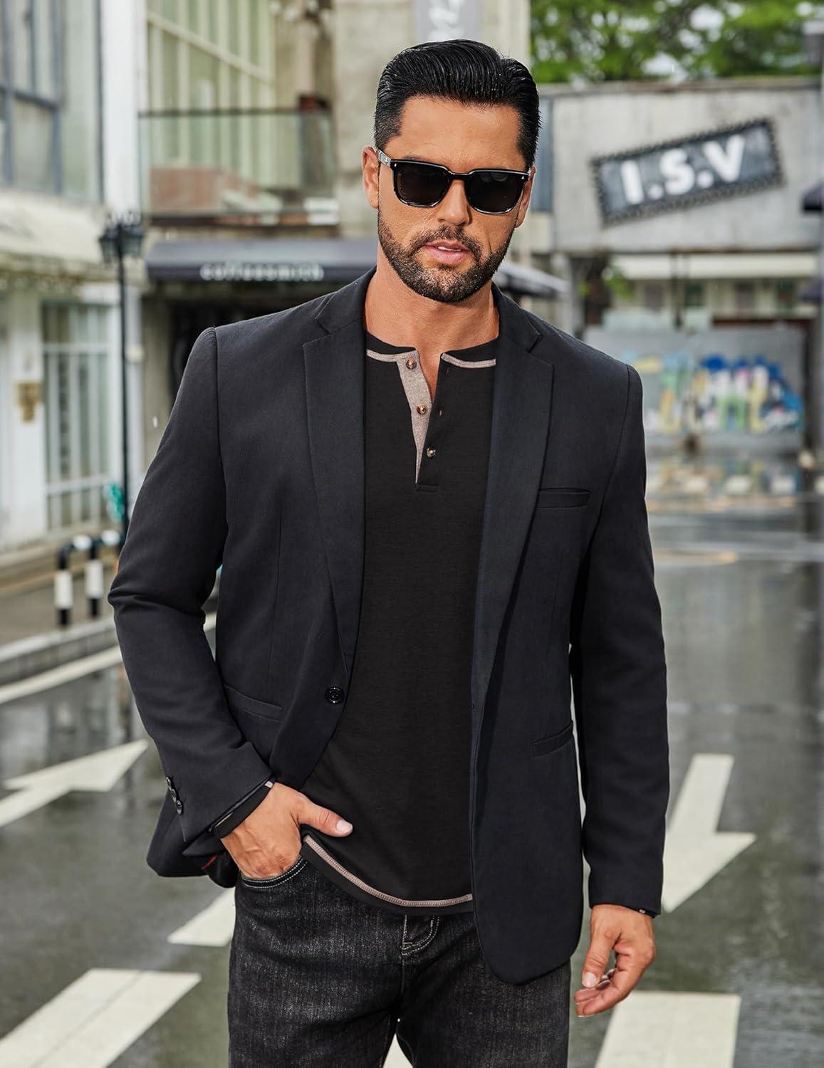 imageCOOFANDY Mens Henley Shirts Long Sleeve Casual Maverick Slub Henley TShirts Lightweight Basic Tee02black