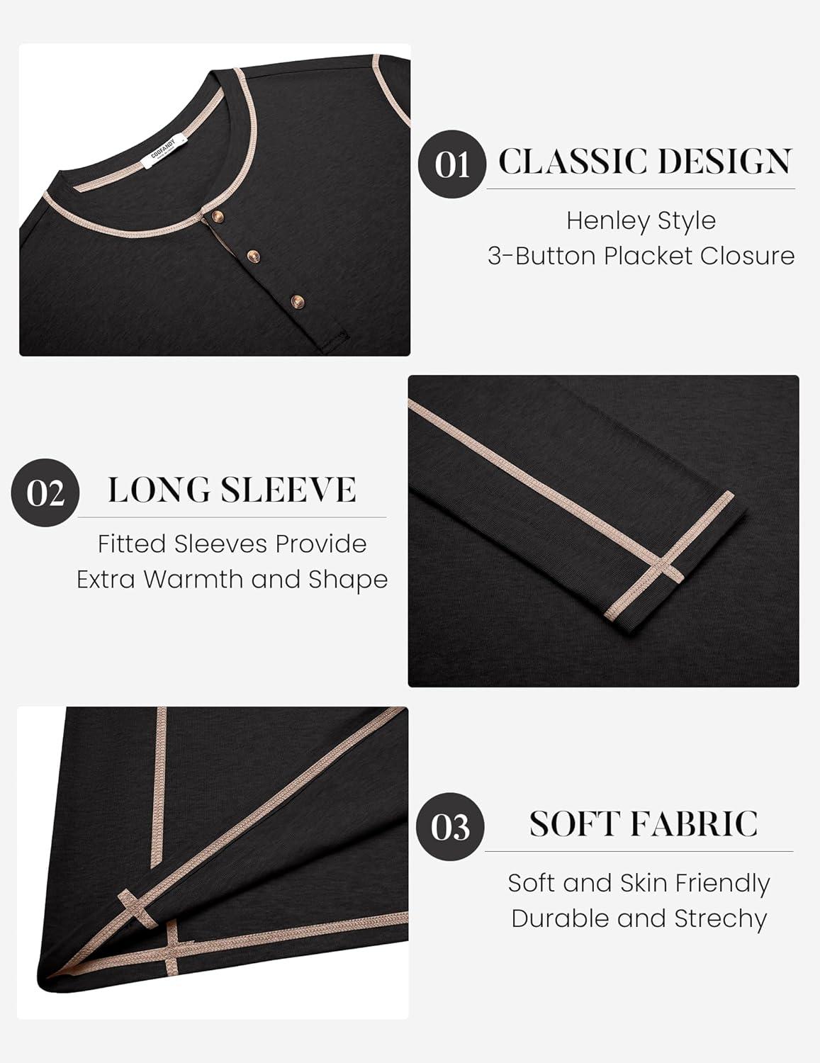 imageCOOFANDY Mens Henley Shirts Long Sleeve Casual Maverick Slub Henley TShirts Lightweight Basic Tee02black