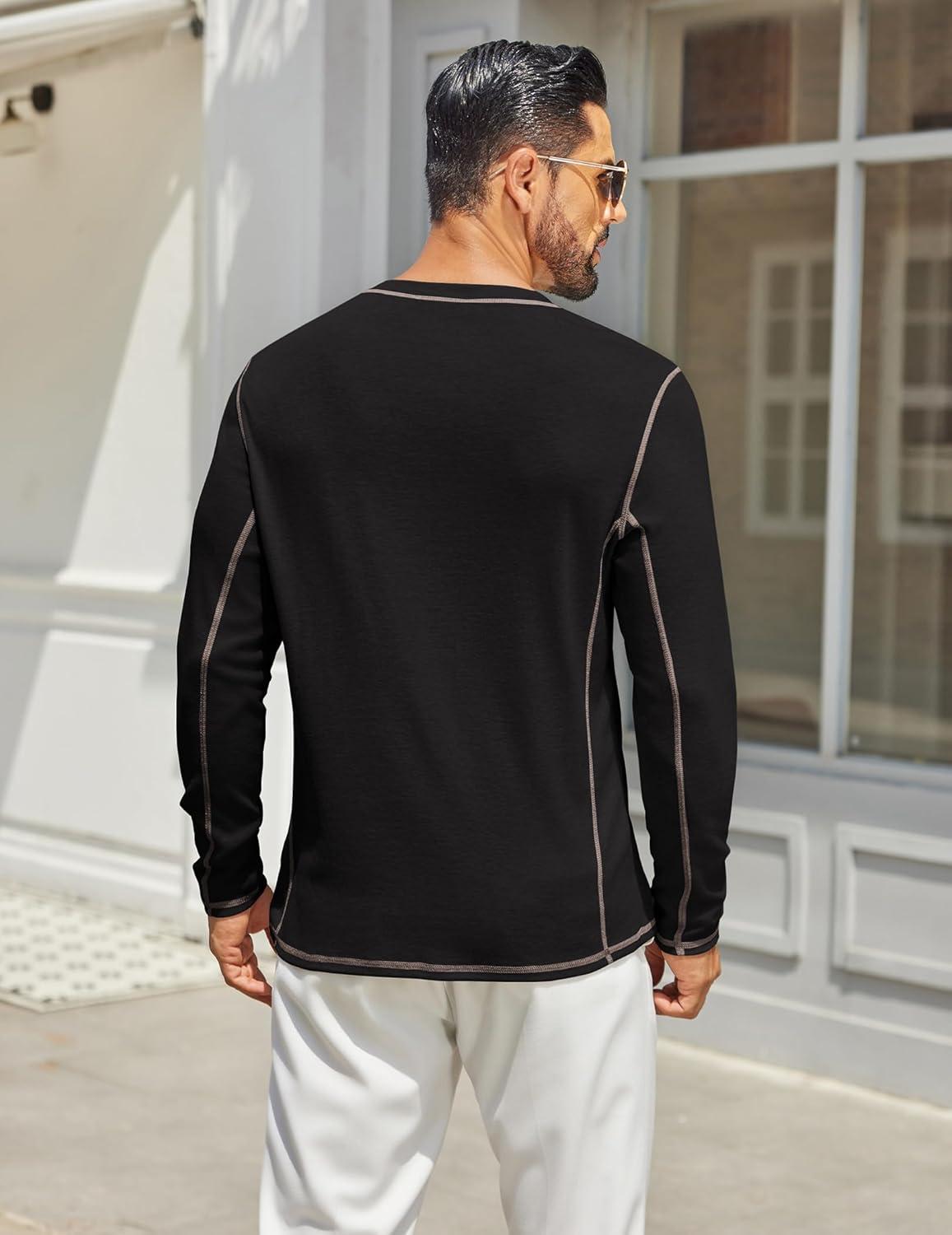 imageCOOFANDY Mens Henley Shirts Long Sleeve Casual Maverick Slub Henley TShirts Lightweight Basic Tee02black