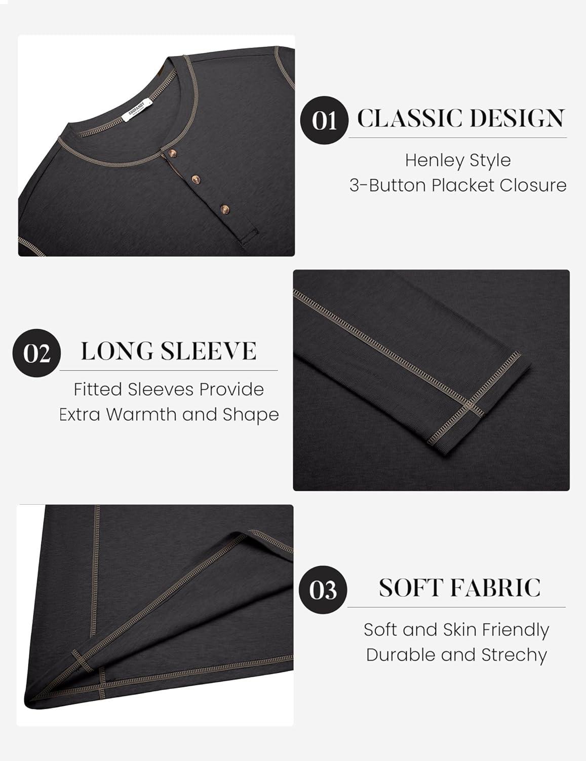 imageCOOFANDY Mens Henley Shirts Long Sleeve Casual Maverick Slub Henley TShirts Lightweight Basic Tee02dark Gray