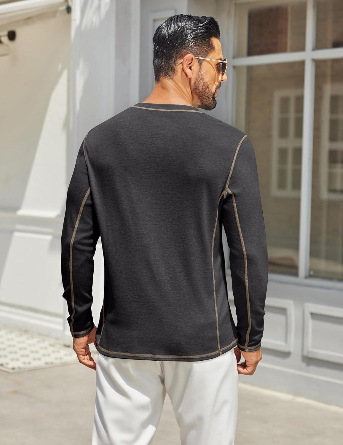 imageCOOFANDY Mens Henley Shirts Long Sleeve Casual Maverick Slub Henley TShirts Lightweight Basic Tee02dark Gray