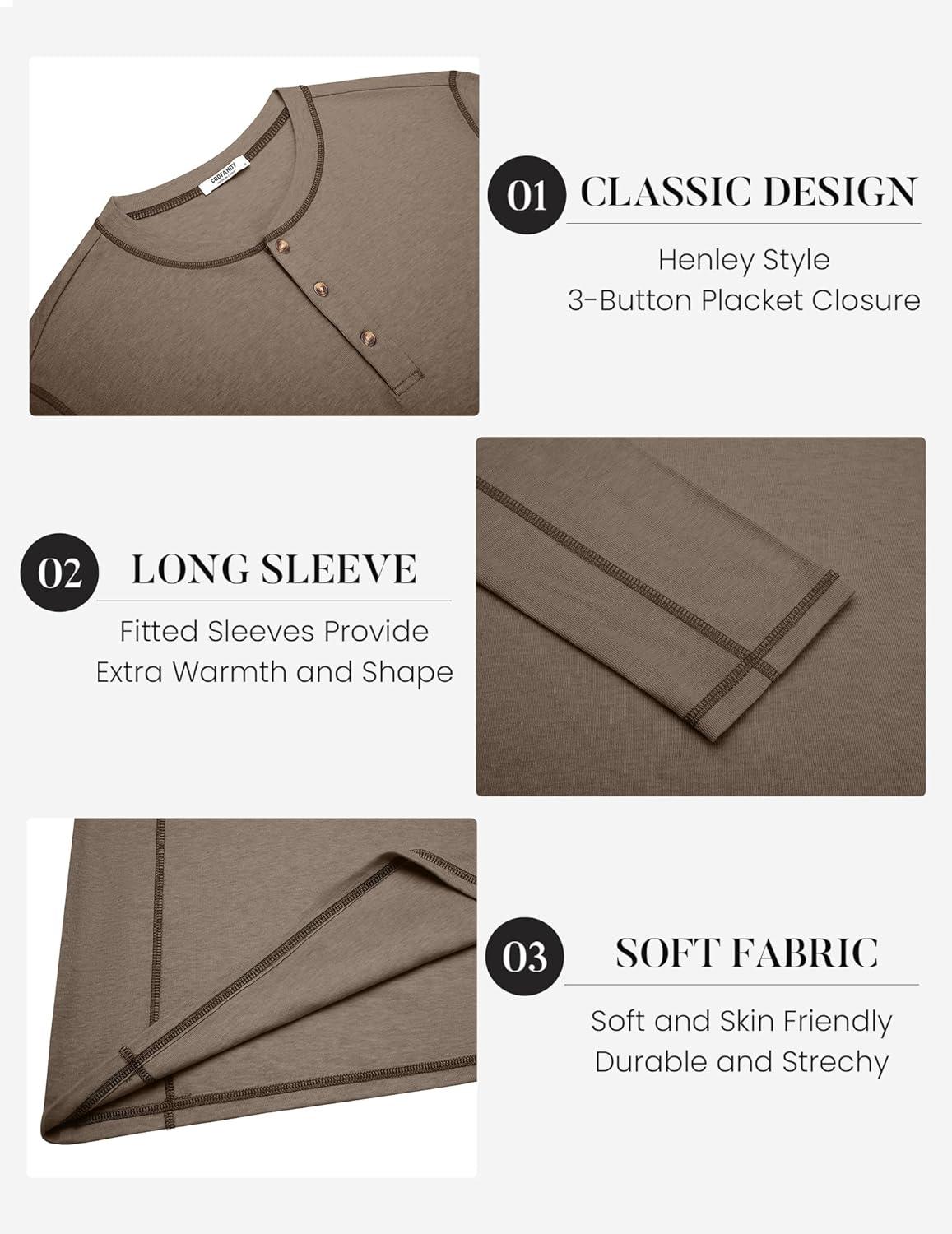 imageCOOFANDY Mens Henley Shirts Long Sleeve Casual Maverick Slub Henley TShirts Lightweight Basic Tee02khaki