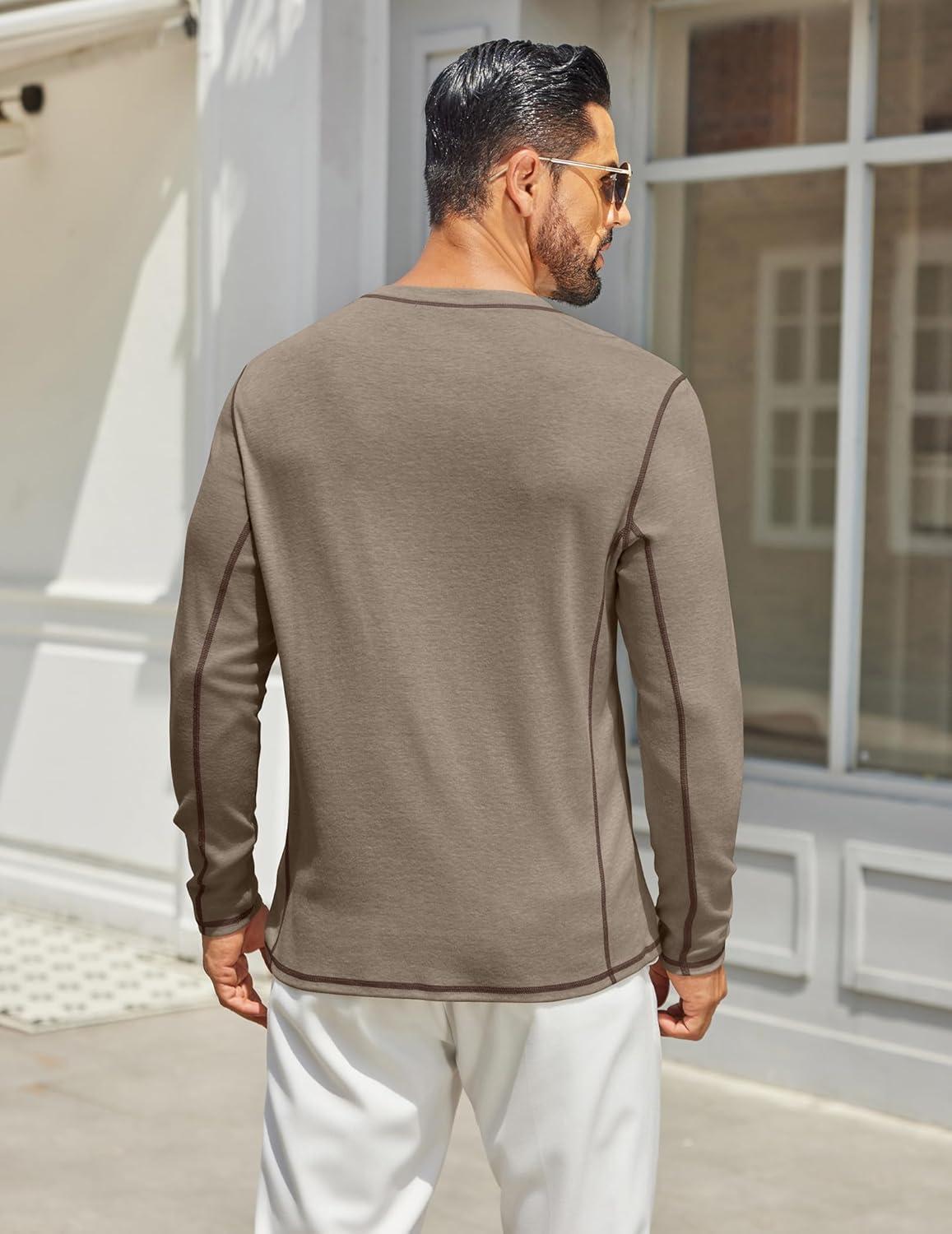 imageCOOFANDY Mens Henley Shirts Long Sleeve Casual Maverick Slub Henley TShirts Lightweight Basic Tee02khaki