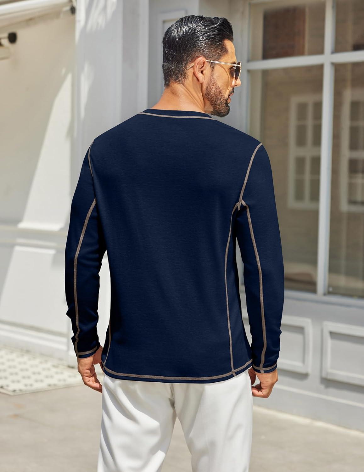imageCOOFANDY Mens Henley Shirts Long Sleeve Casual Maverick Slub Henley TShirts Lightweight Basic Tee02navy Blue