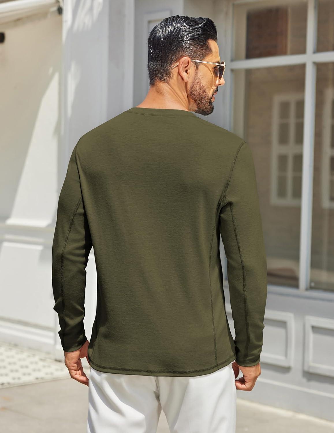 imageCOOFANDY Mens Henley Shirts Long Sleeve Casual Maverick Slub Henley TShirts Lightweight Basic TeeArmy Green
