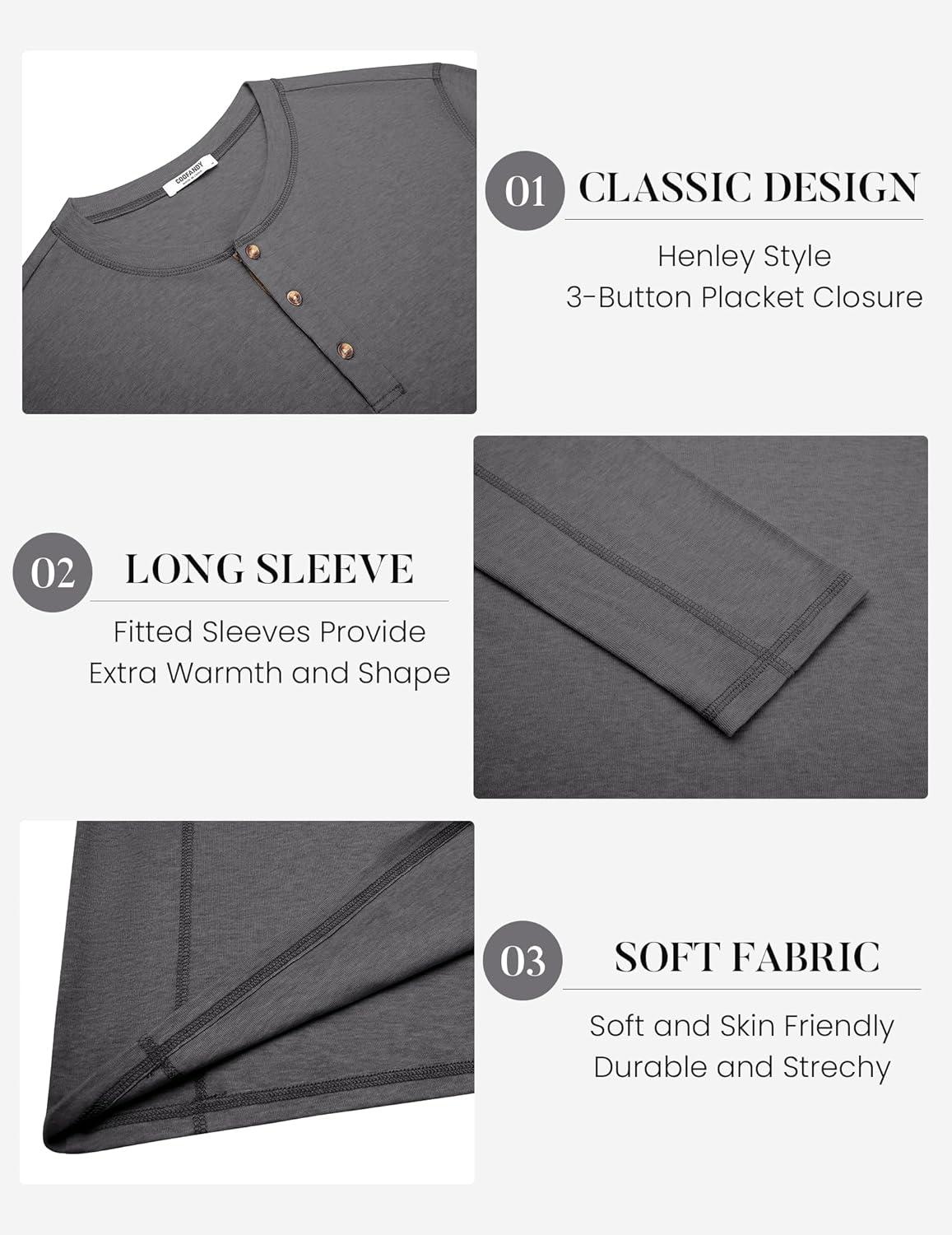 imageCOOFANDY Mens Henley Shirts Long Sleeve Casual Maverick Slub Henley TShirts Lightweight Basic TeeDark Gray