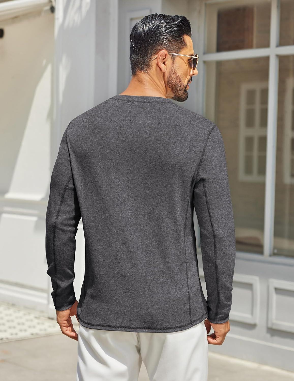 imageCOOFANDY Mens Henley Shirts Long Sleeve Casual Maverick Slub Henley TShirts Lightweight Basic TeeDark Gray