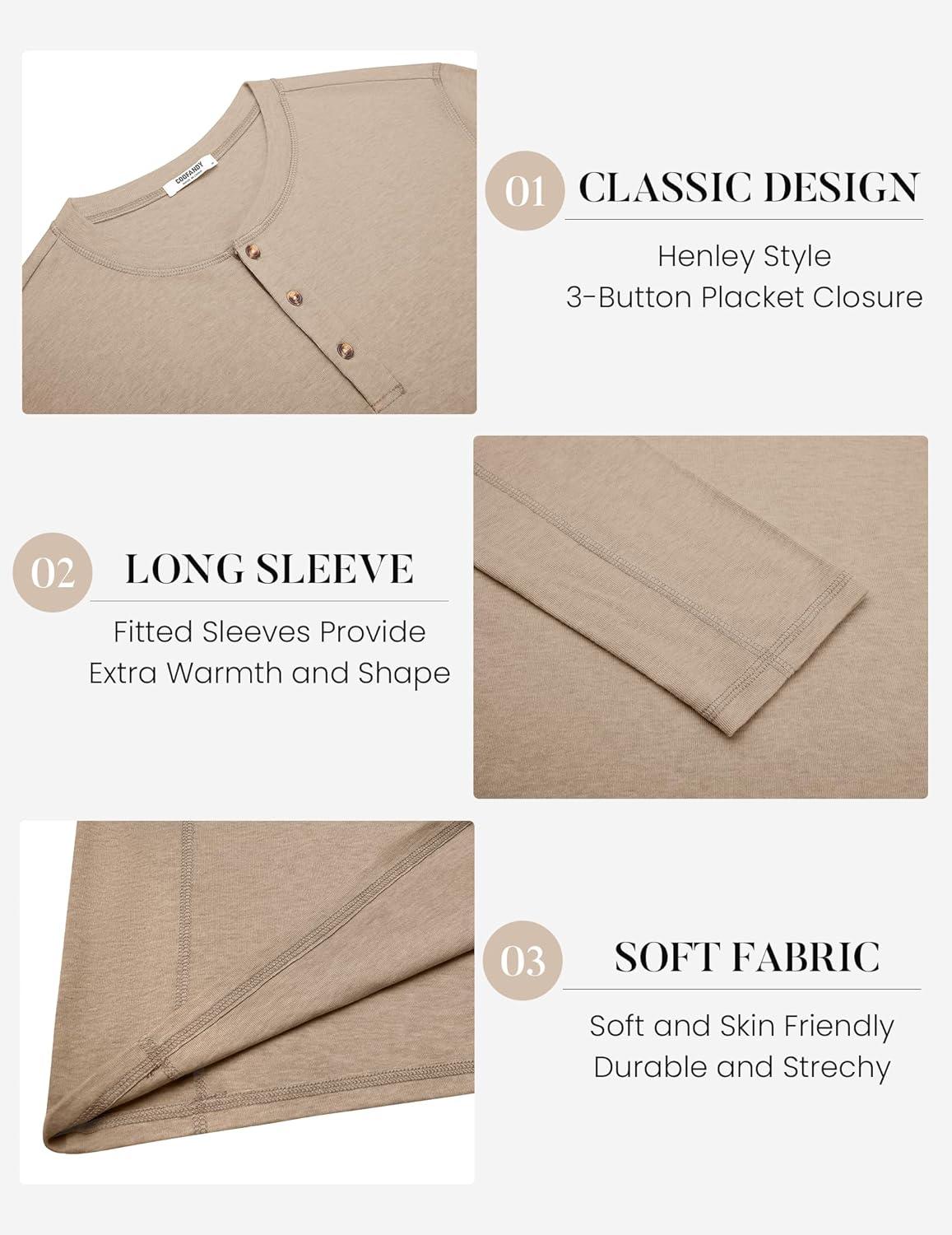 imageCOOFANDY Mens Henley Shirts Long Sleeve Casual Maverick Slub Henley TShirts Lightweight Basic TeeKhaki