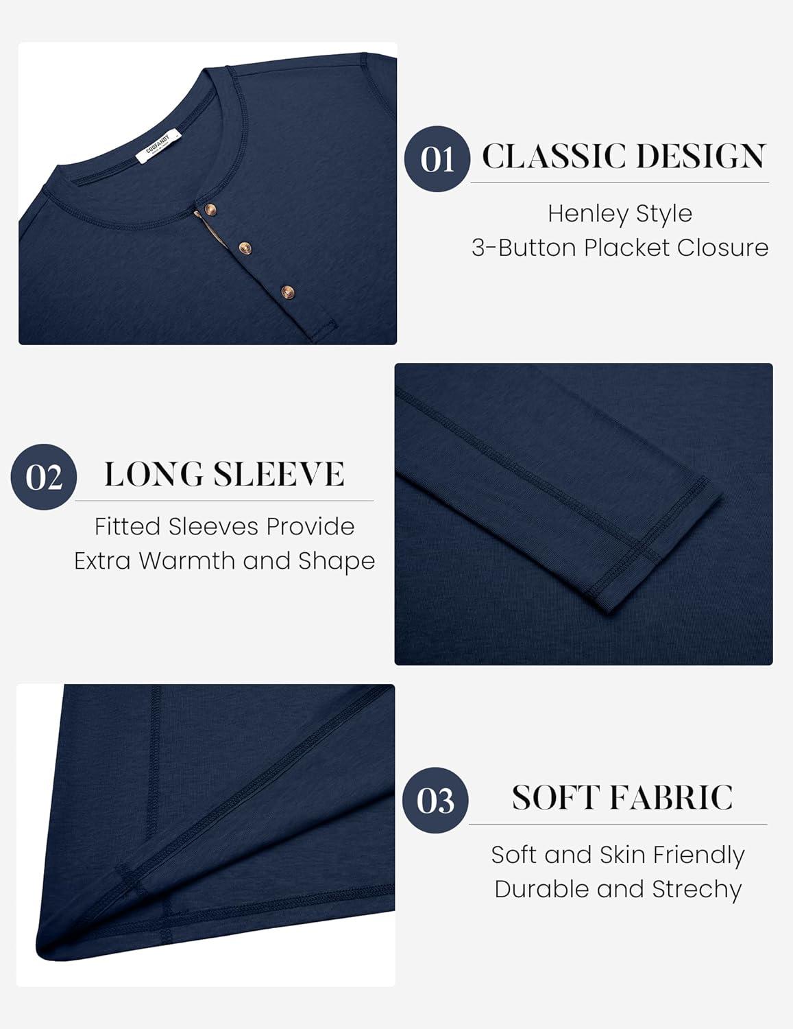 imageCOOFANDY Mens Henley Shirts Long Sleeve Casual Maverick Slub Henley TShirts Lightweight Basic TeeNavy Blue