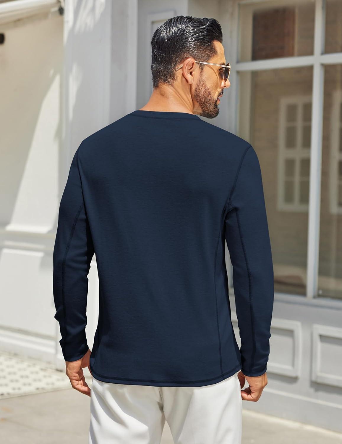 imageCOOFANDY Mens Henley Shirts Long Sleeve Casual Maverick Slub Henley TShirts Lightweight Basic TeeNavy Blue