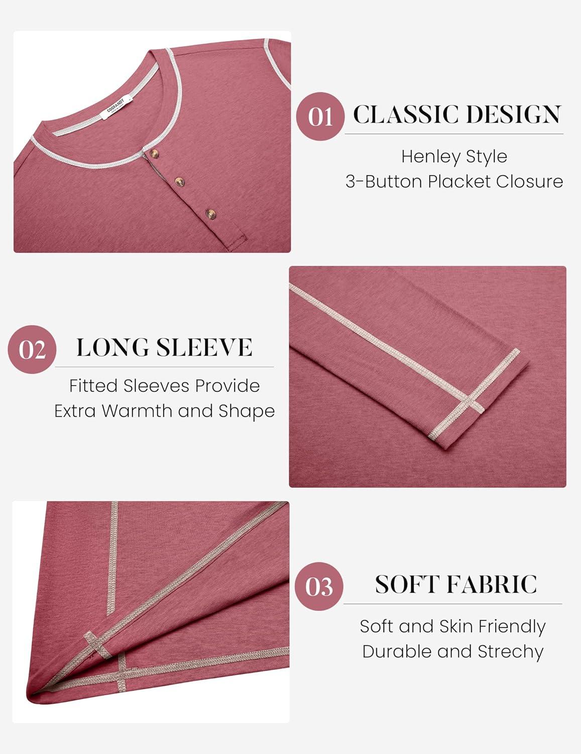 imageCOOFANDY Mens Henley Shirts Long Sleeve Casual Maverick Slub Henley TShirts Lightweight Basic TeeWine Red