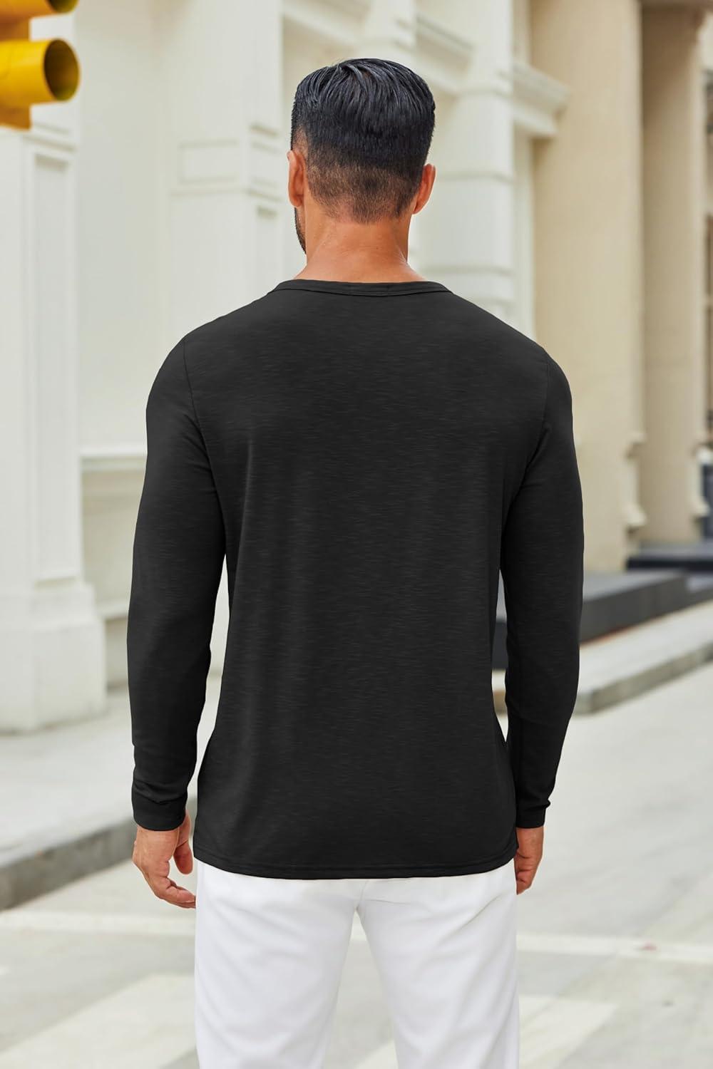 imageCOOFANDY Mens Henley Shirts Long Sleeve Casual Pullover TShirt Fashion Basic Button ShirtsAblack