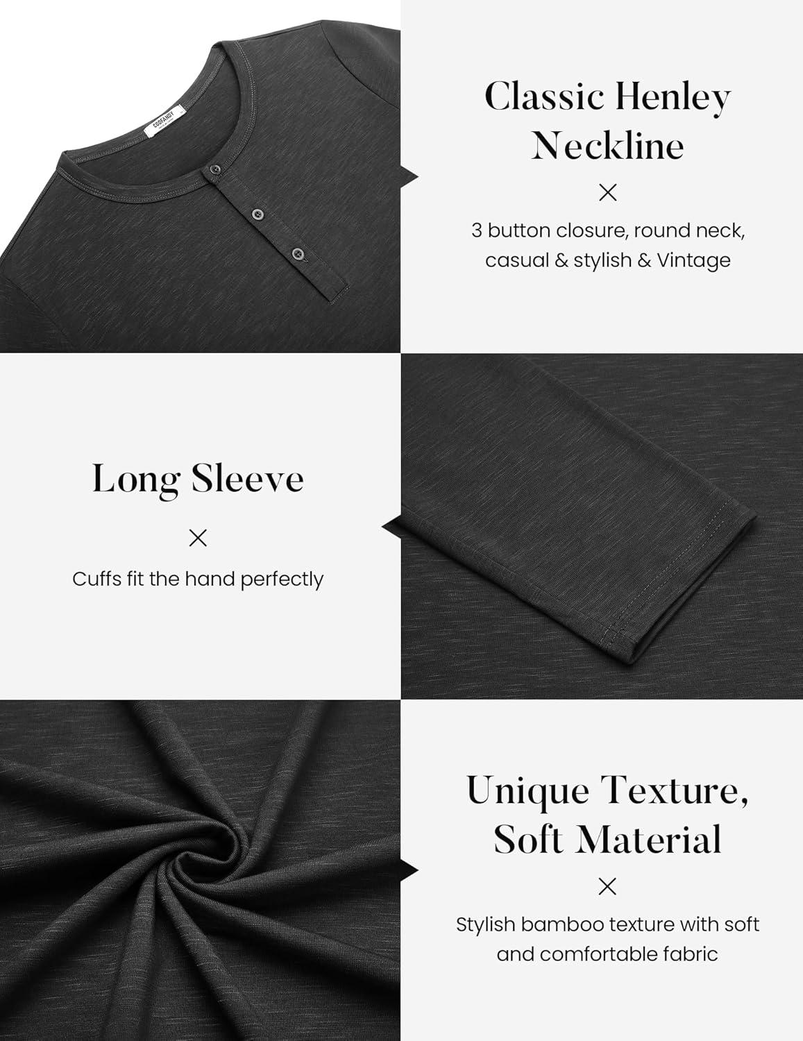 imageCOOFANDY Mens Henley Shirts Long Sleeve Casual Pullover TShirt Fashion Basic Button ShirtsAblack