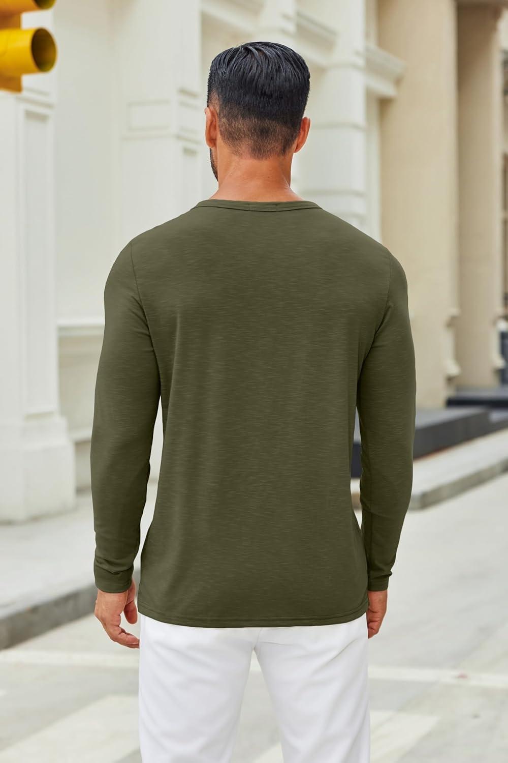 imageCOOFANDY Mens Henley Shirts Long Sleeve Casual Pullover TShirt Fashion Basic Button ShirtsArmy Green
