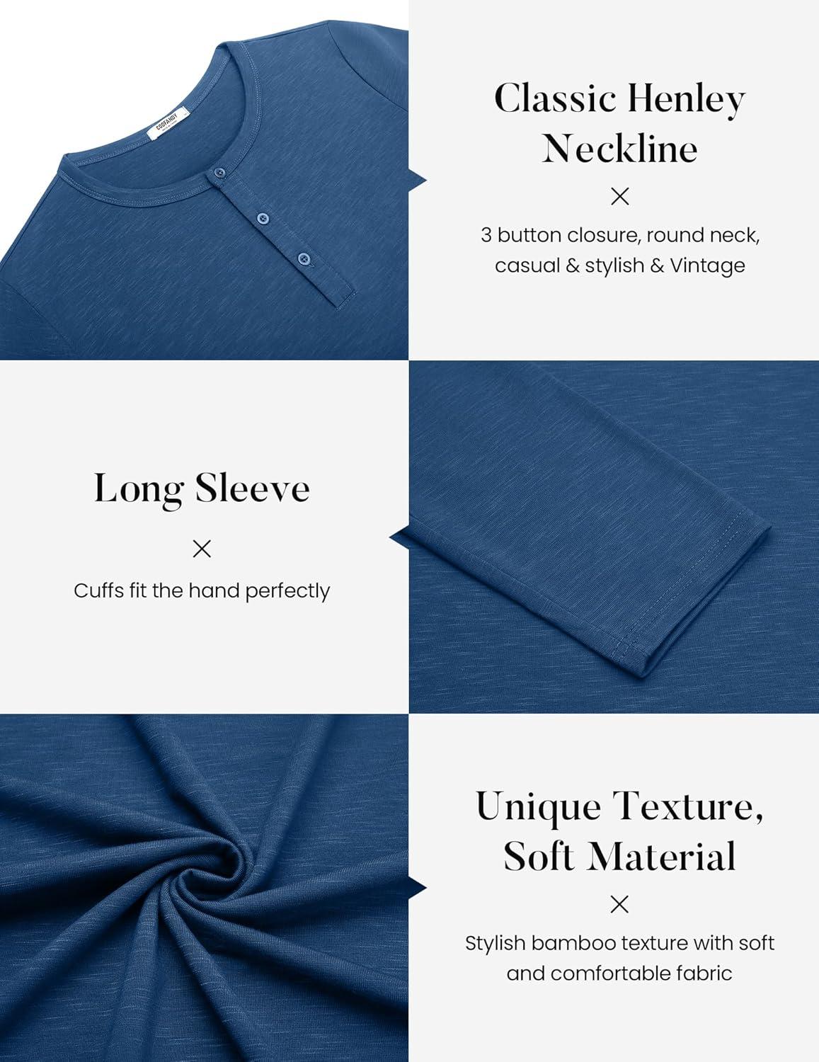 imageCOOFANDY Mens Henley Shirts Long Sleeve Casual Pullover TShirt Fashion Basic Button ShirtsDark Blue