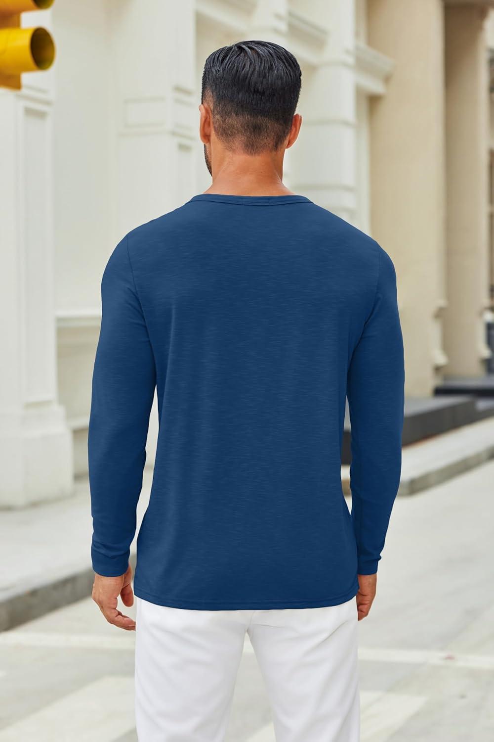 imageCOOFANDY Mens Henley Shirts Long Sleeve Casual Pullover TShirt Fashion Basic Button ShirtsDark Blue