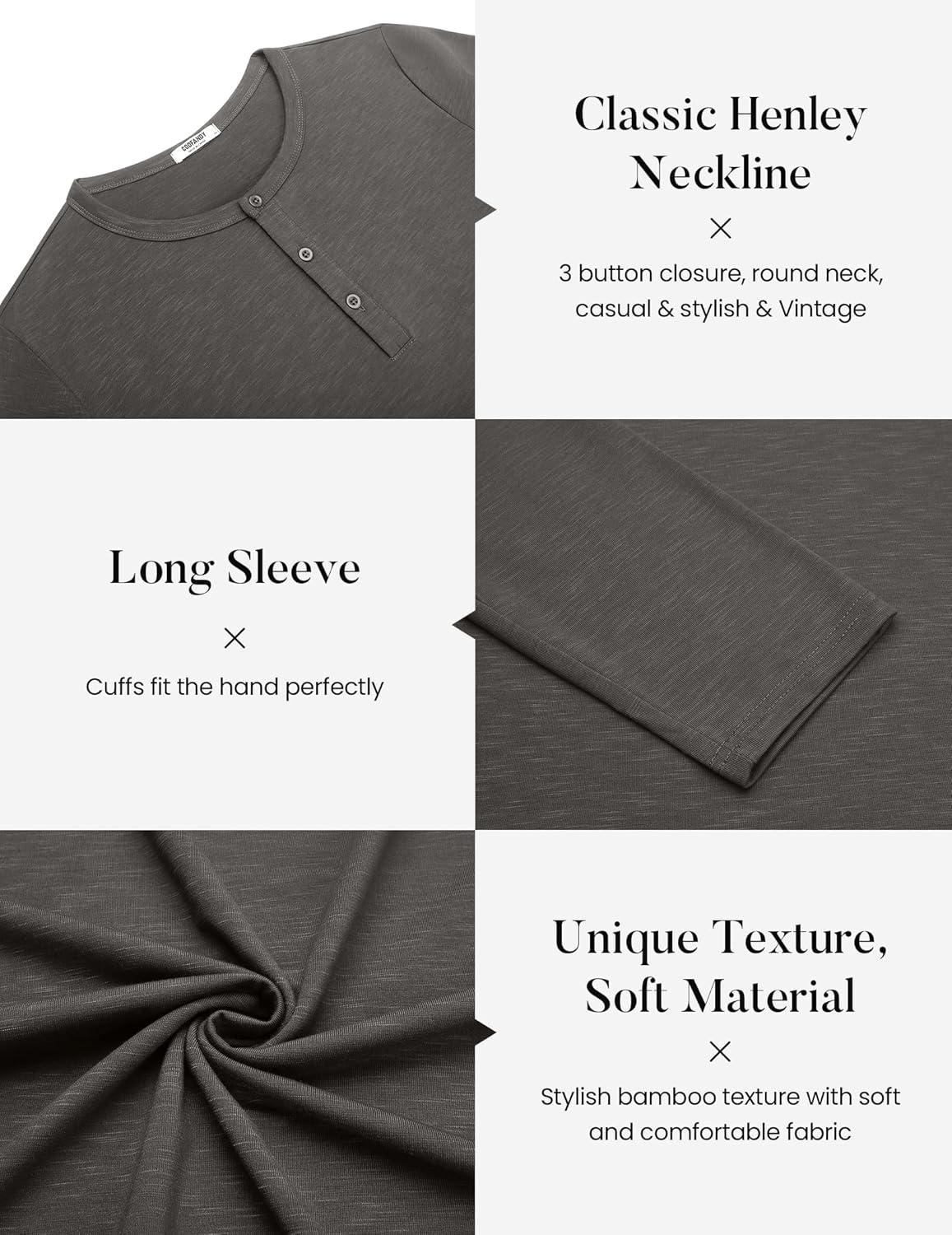 imageCOOFANDY Mens Henley Shirts Long Sleeve Casual Pullover TShirt Fashion Basic Button ShirtsDark Grey