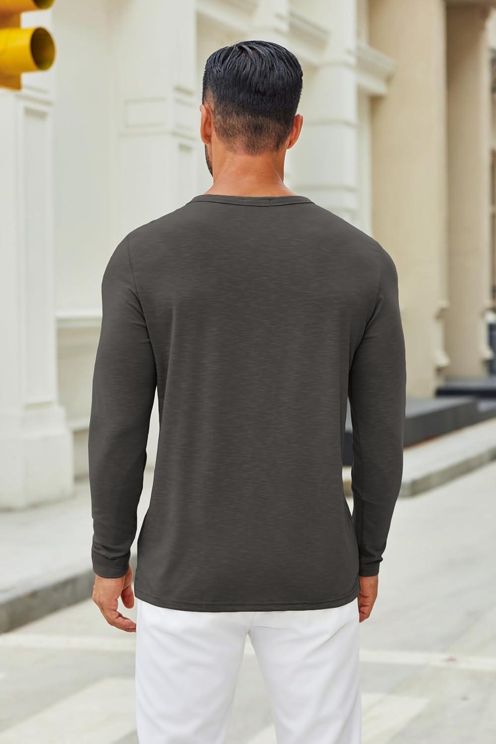 imageCOOFANDY Mens Henley Shirts Long Sleeve Casual Pullover TShirt Fashion Basic Button ShirtsDark Grey