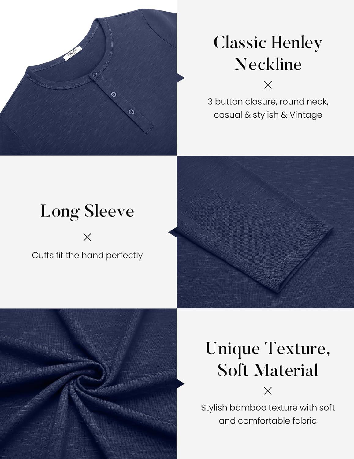 imageCOOFANDY Mens Henley Shirts Long Sleeve Casual Pullover TShirt Fashion Basic Button ShirtsNavy Blue