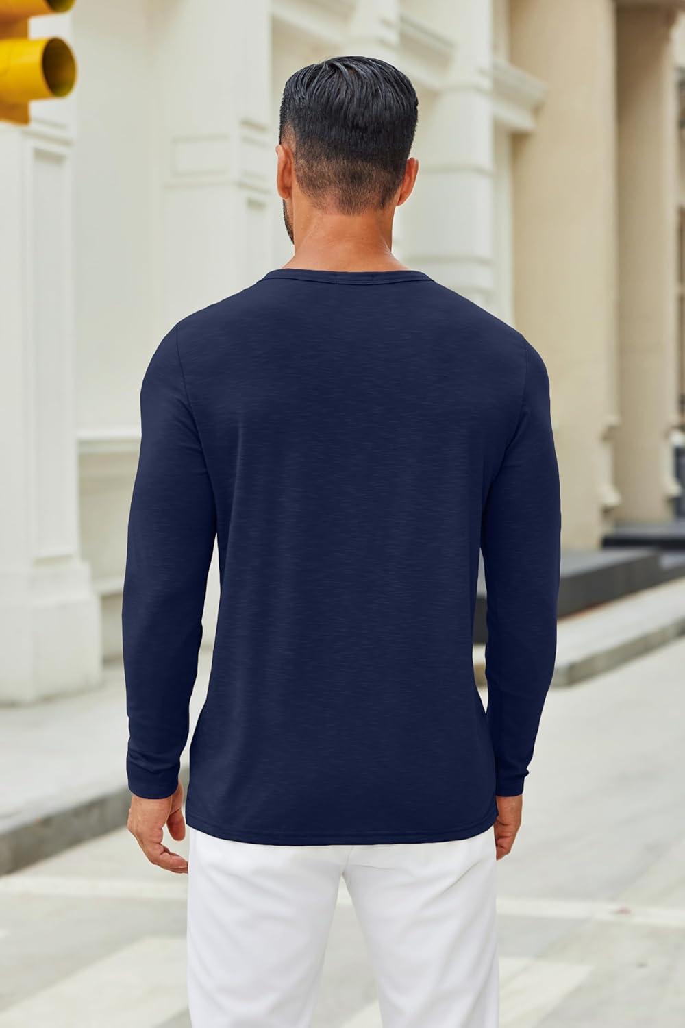 imageCOOFANDY Mens Henley Shirts Long Sleeve Casual Pullover TShirt Fashion Basic Button ShirtsNavy Blue