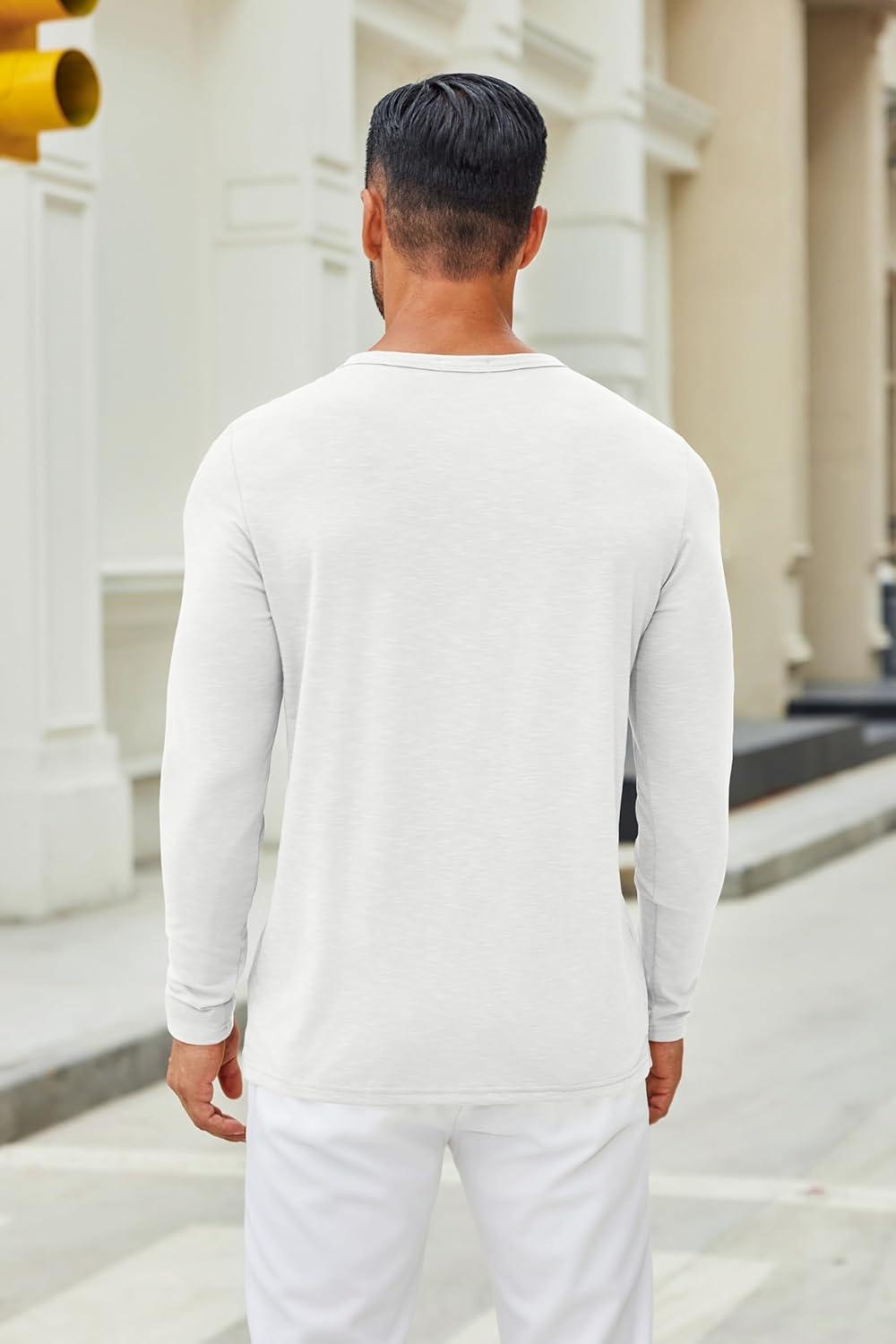 imageCOOFANDY Mens Henley Shirts Long Sleeve Casual Pullover TShirt Fashion Basic Button ShirtsWhite