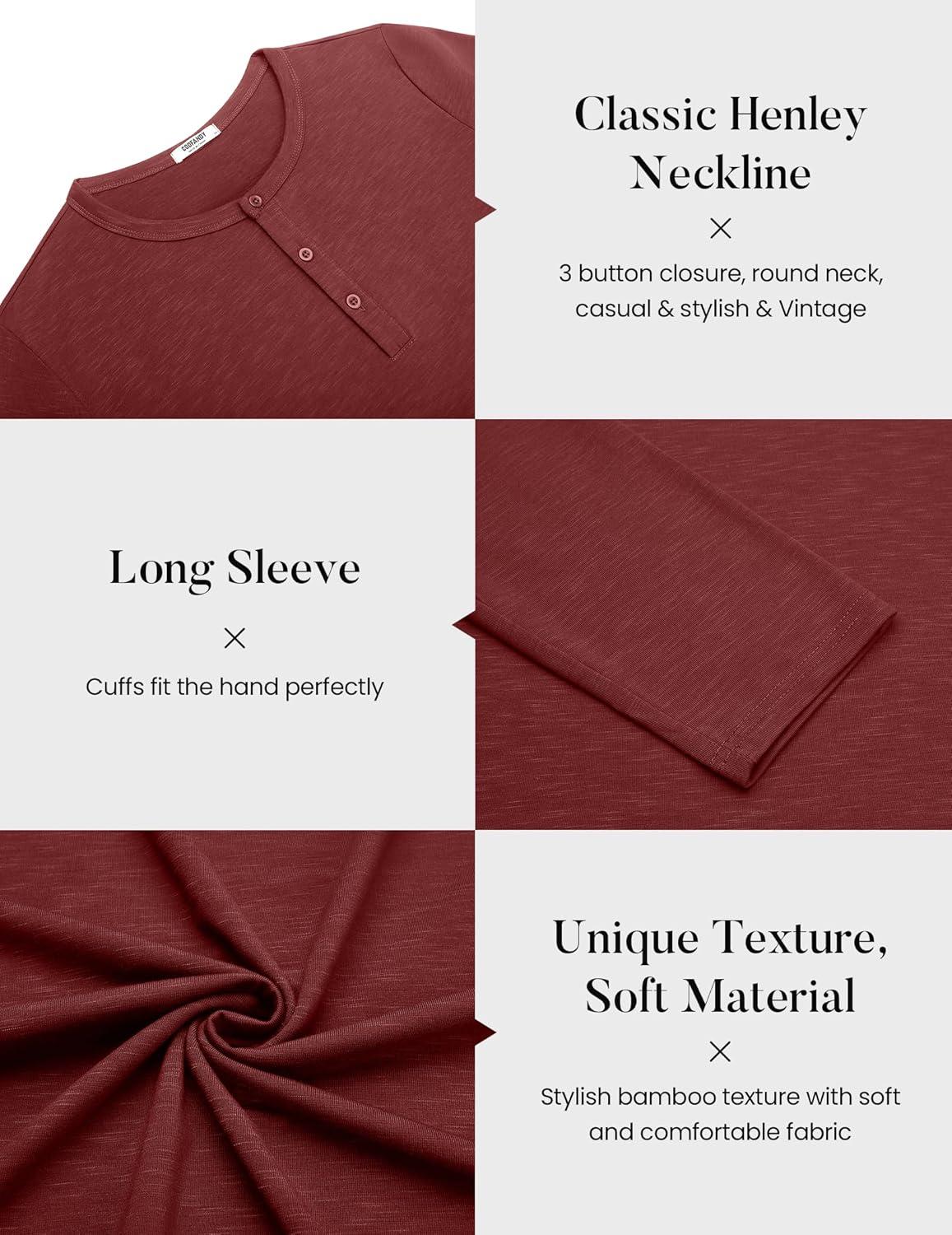 imageCOOFANDY Mens Henley Shirts Long Sleeve Casual Pullover TShirt Fashion Basic Button ShirtsWine Red