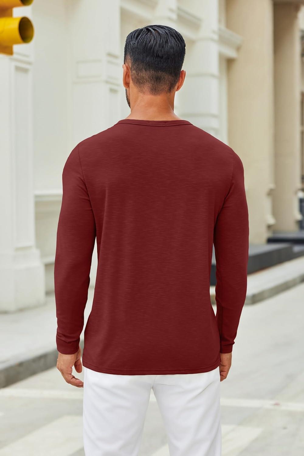 imageCOOFANDY Mens Henley Shirts Long Sleeve Casual Pullover TShirt Fashion Basic Button ShirtsWine Red