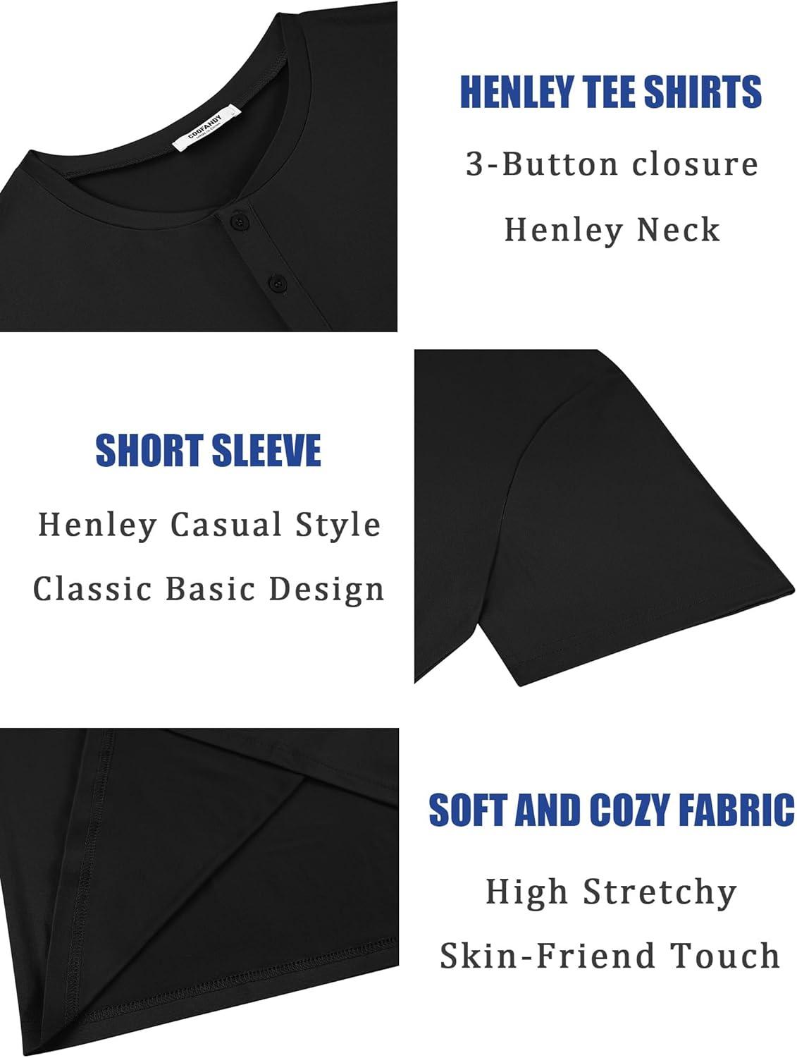 imageCOOFANDY Mens Henley Shirts Short Sleeve Casual Summer Basic T Shirt Soild Button Tee TopAblack