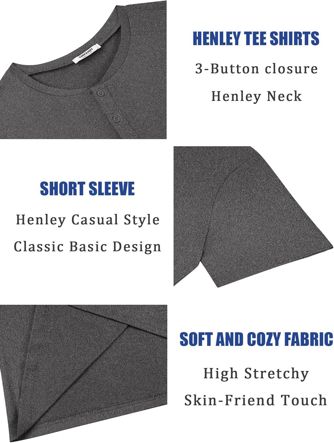 imageCOOFANDY Mens Henley Shirts Short Sleeve Casual Summer Basic T Shirt Soild Button Tee TopAdark Grey