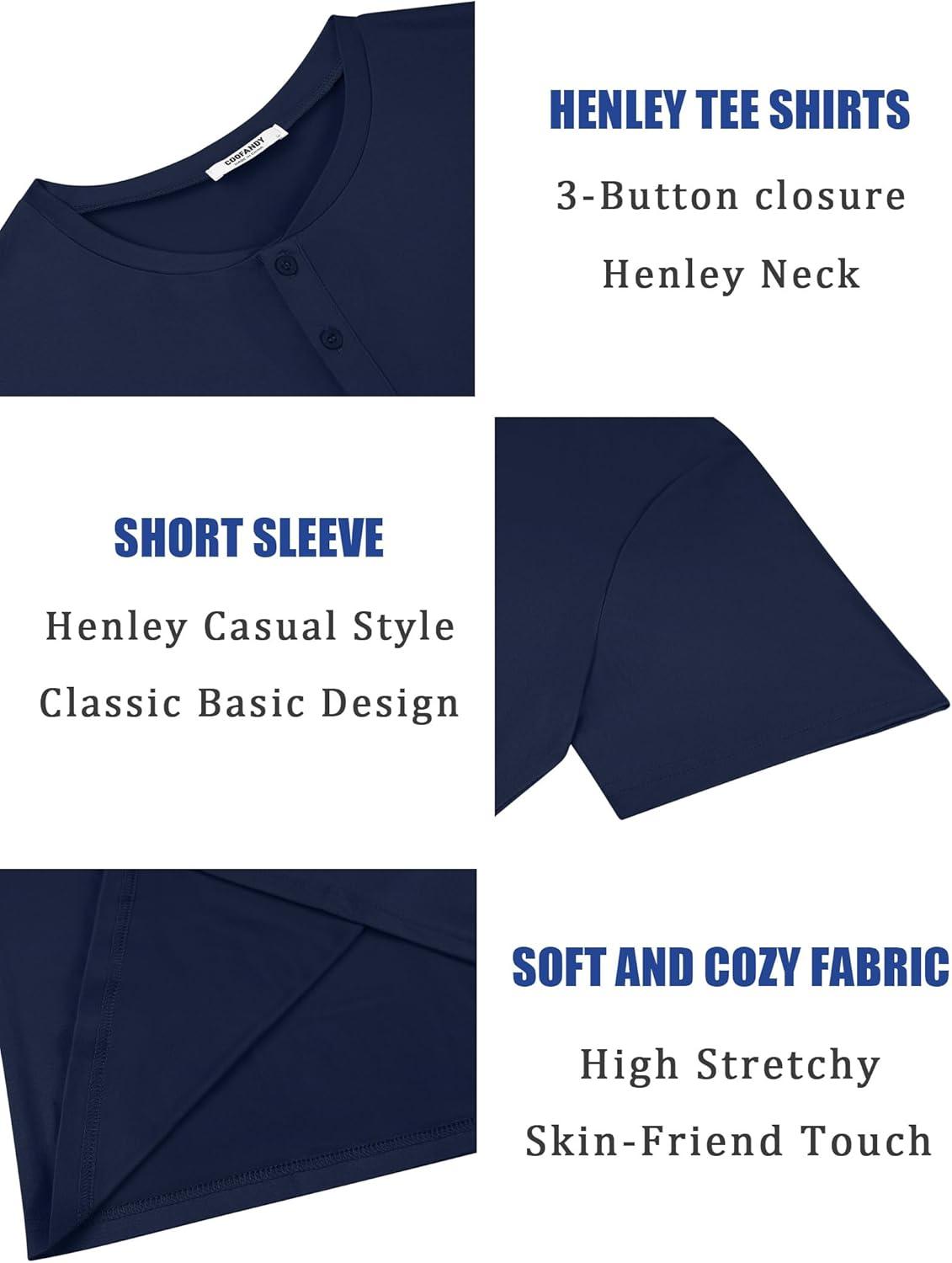 imageCOOFANDY Mens Henley Shirts Short Sleeve Casual Summer Basic T Shirt Soild Button Tee TopAnavy Blue