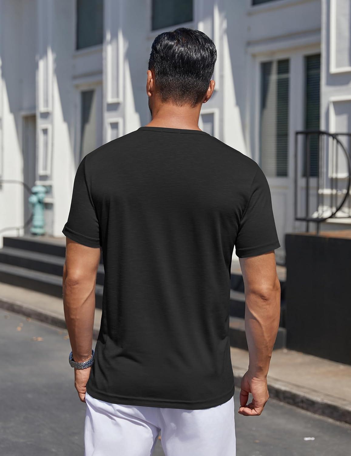 imageCOOFANDY Mens Henley Shirts Short Sleeve Collarless Button TShirt Fashion Casual Basic Tee TopsBlack