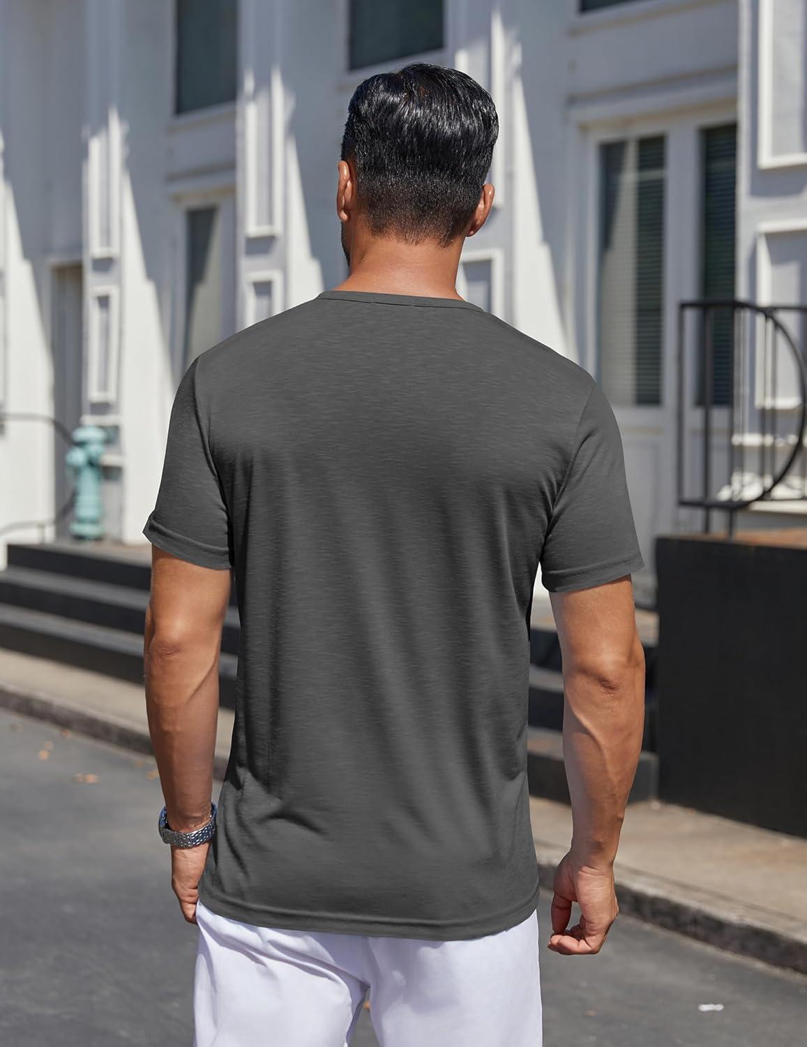 imageCOOFANDY Mens Henley Shirts Short Sleeve Collarless Button TShirt Fashion Casual Basic Tee TopsDark Grey