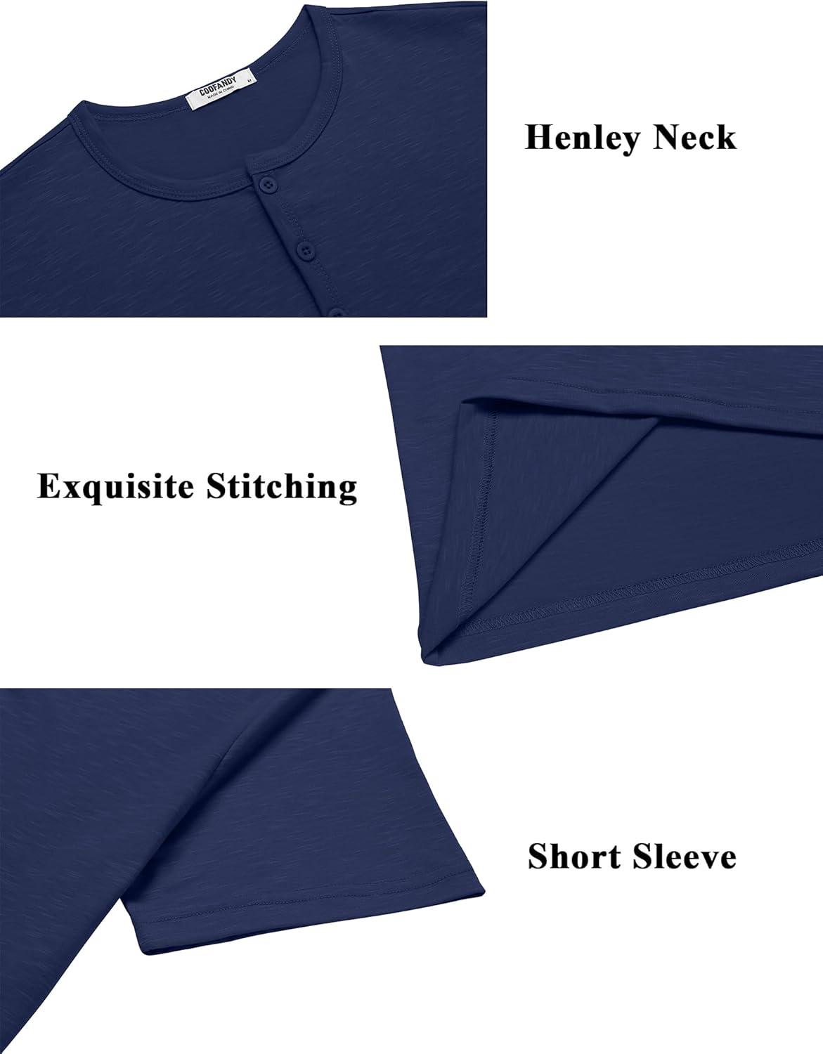 imageCOOFANDY Mens Henley Shirts Short Sleeve Collarless Button TShirt Fashion Casual Basic Tee TopsNavy Blue