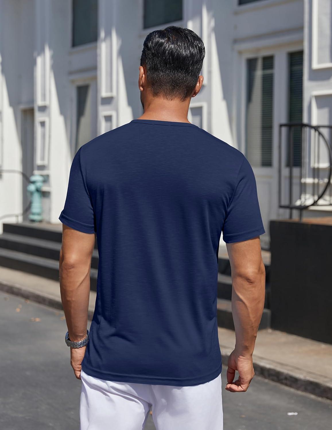 imageCOOFANDY Mens Henley Shirts Short Sleeve Collarless Button TShirt Fashion Casual Basic Tee TopsNavy Blue
