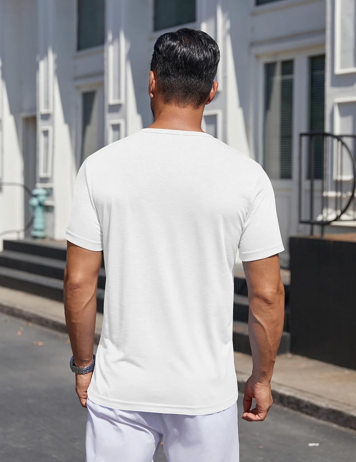 imageCOOFANDY Mens Henley Shirts Short Sleeve Collarless Button TShirt Fashion Casual Basic Tee TopsWhite