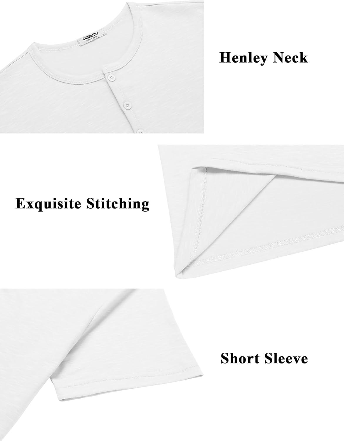 imageCOOFANDY Mens Henley Shirts Short Sleeve Collarless Button TShirt Fashion Casual Basic Tee TopsWhite