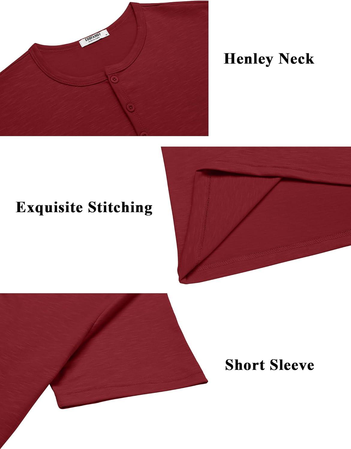 imageCOOFANDY Mens Henley Shirts Short Sleeve Collarless Button TShirt Fashion Casual Basic Tee TopsWine Red