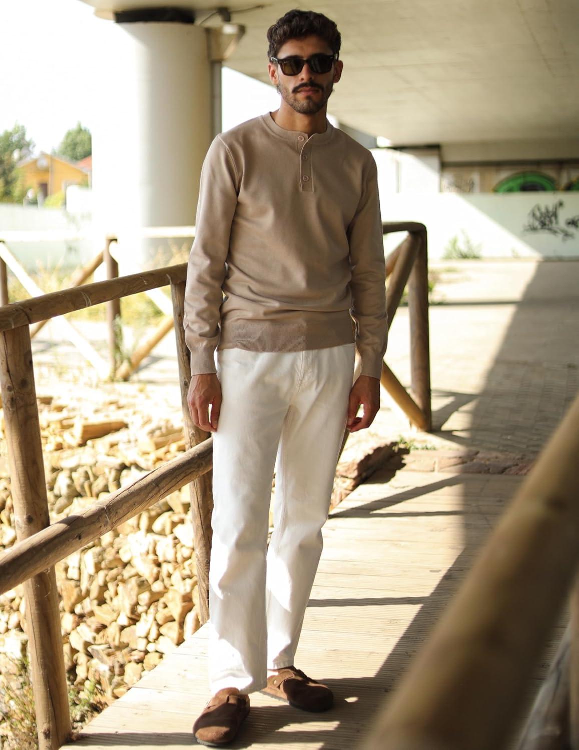 imageCOOFANDY Mens Henley Sweater Long Sleeve Quarter Button Sweaters Casual Knit Pullover SweaterDark Khaki