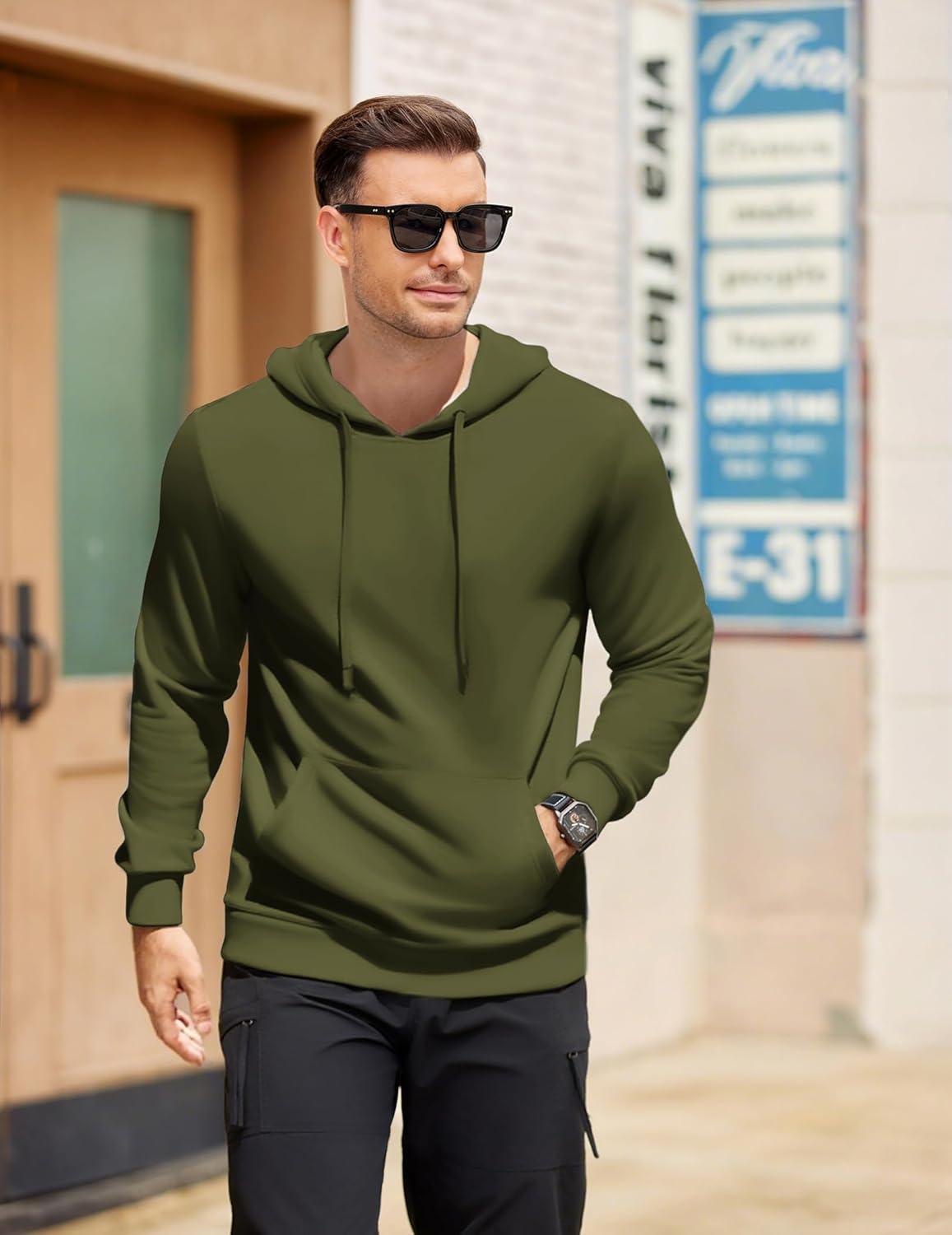 imageCOOFANDY Mens Hooded Pullover Casual Long Sleeve Drawstring Gym Hoodies Sweatshirts with PocketArmy Green