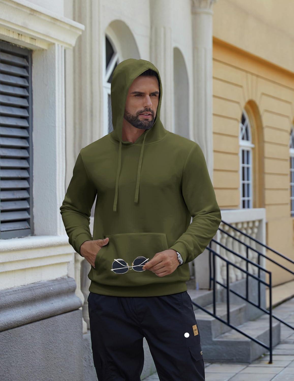 imageCOOFANDY Mens Hooded Pullover Casual Long Sleeve Drawstring Gym Hoodies Sweatshirts with PocketArmy Green