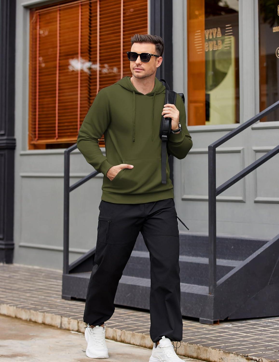 imageCOOFANDY Mens Hooded Pullover Casual Long Sleeve Drawstring Gym Hoodies Sweatshirts with PocketArmy Green