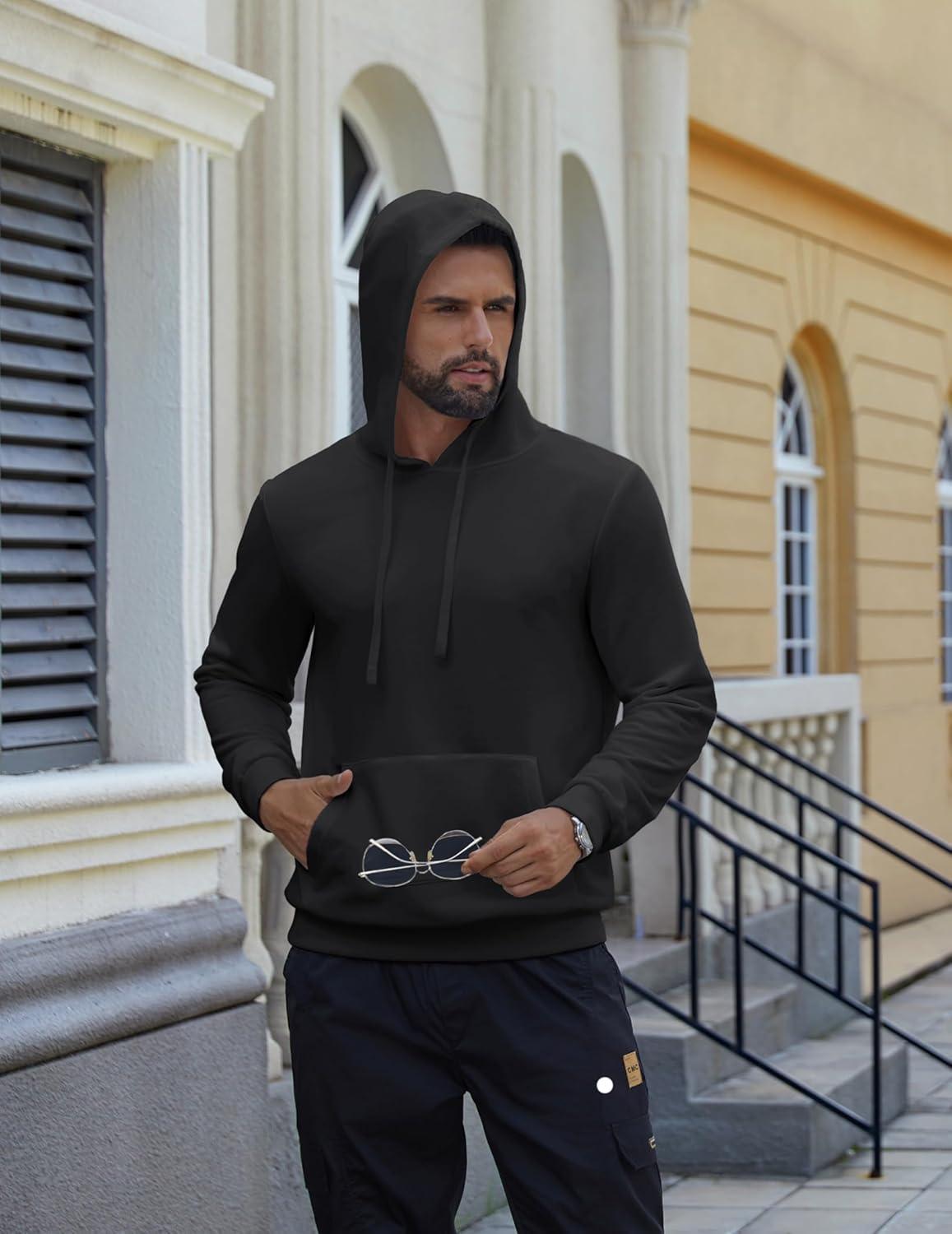 imageCOOFANDY Mens Hooded Pullover Casual Long Sleeve Drawstring Gym Hoodies Sweatshirts with PocketBlack
