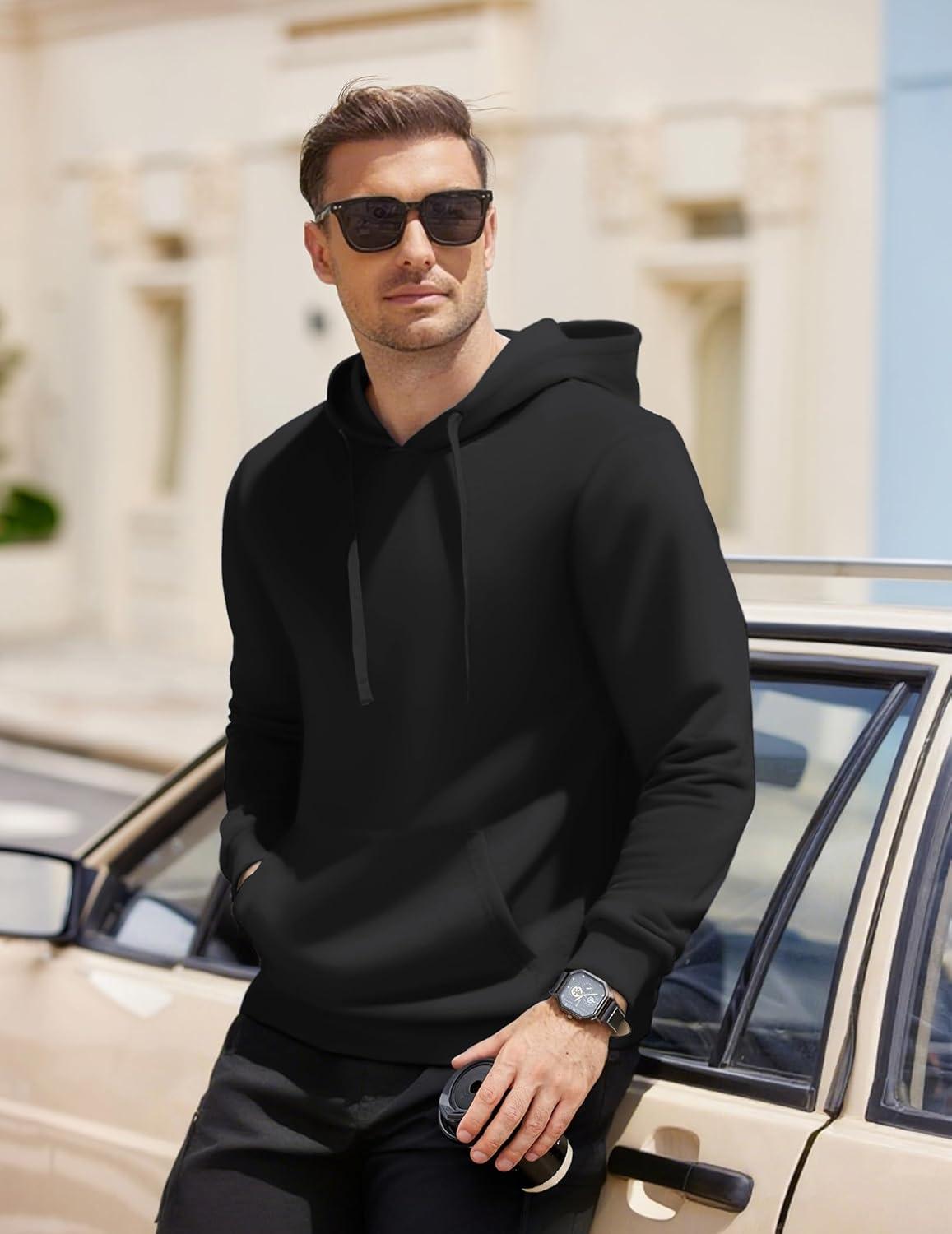 imageCOOFANDY Mens Hooded Pullover Casual Long Sleeve Drawstring Gym Hoodies Sweatshirts with PocketBlack