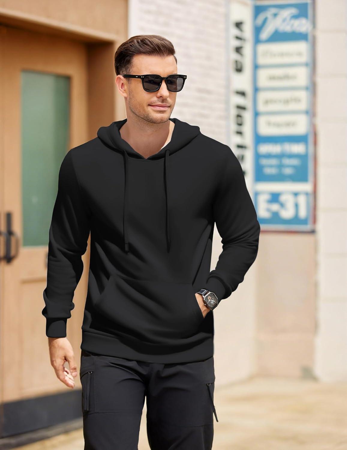 imageCOOFANDY Mens Hooded Pullover Casual Long Sleeve Drawstring Gym Hoodies Sweatshirts with PocketBlack