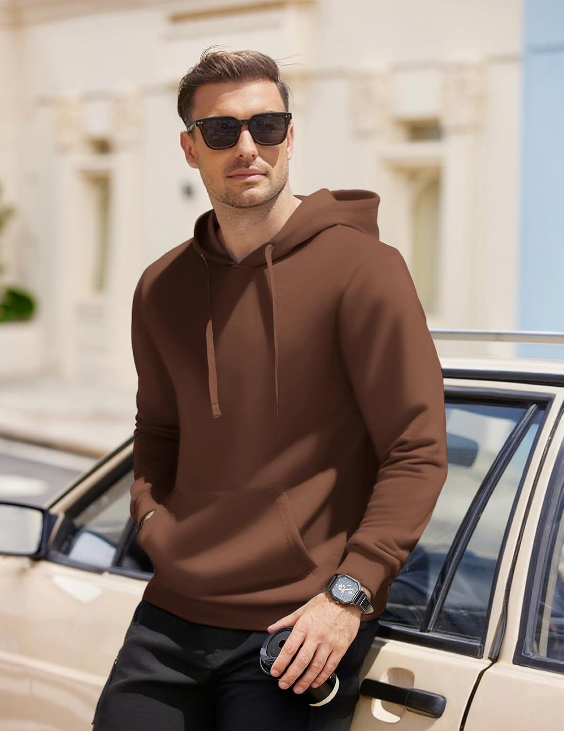 imageCOOFANDY Mens Hooded Pullover Casual Long Sleeve Drawstring Gym Hoodies Sweatshirts with PocketBrown
