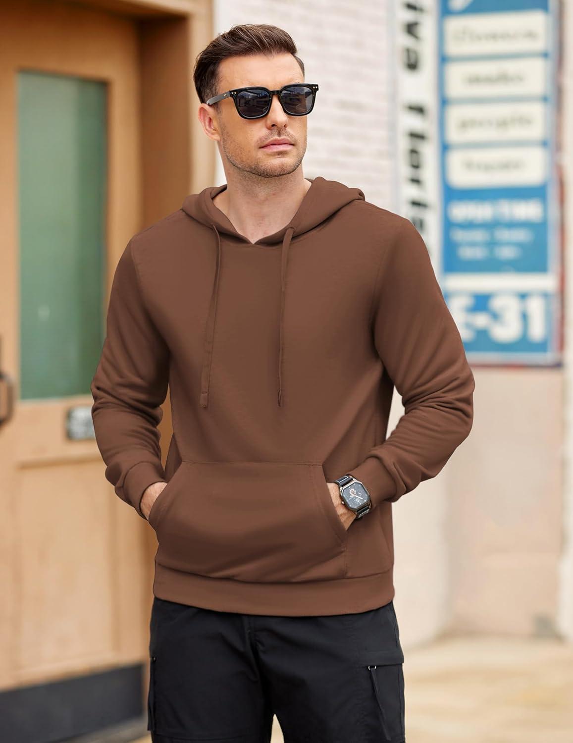 imageCOOFANDY Mens Hooded Pullover Casual Long Sleeve Drawstring Gym Hoodies Sweatshirts with PocketBrown