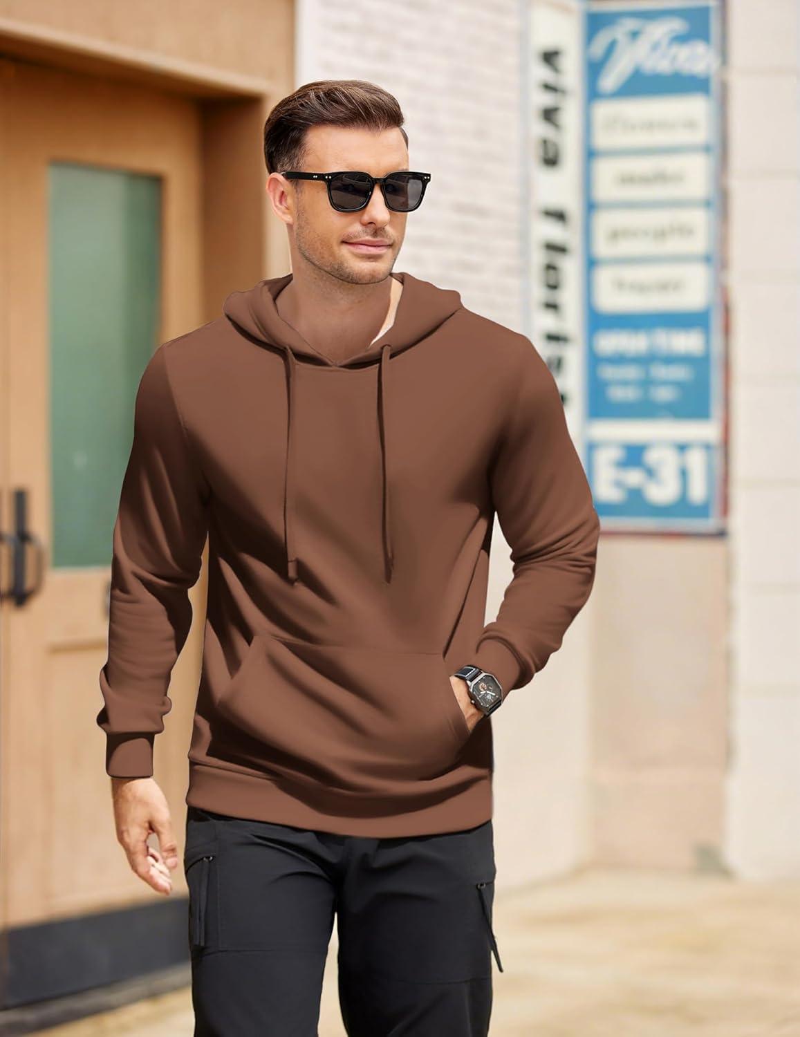 imageCOOFANDY Mens Hooded Pullover Casual Long Sleeve Drawstring Gym Hoodies Sweatshirts with PocketBrown
